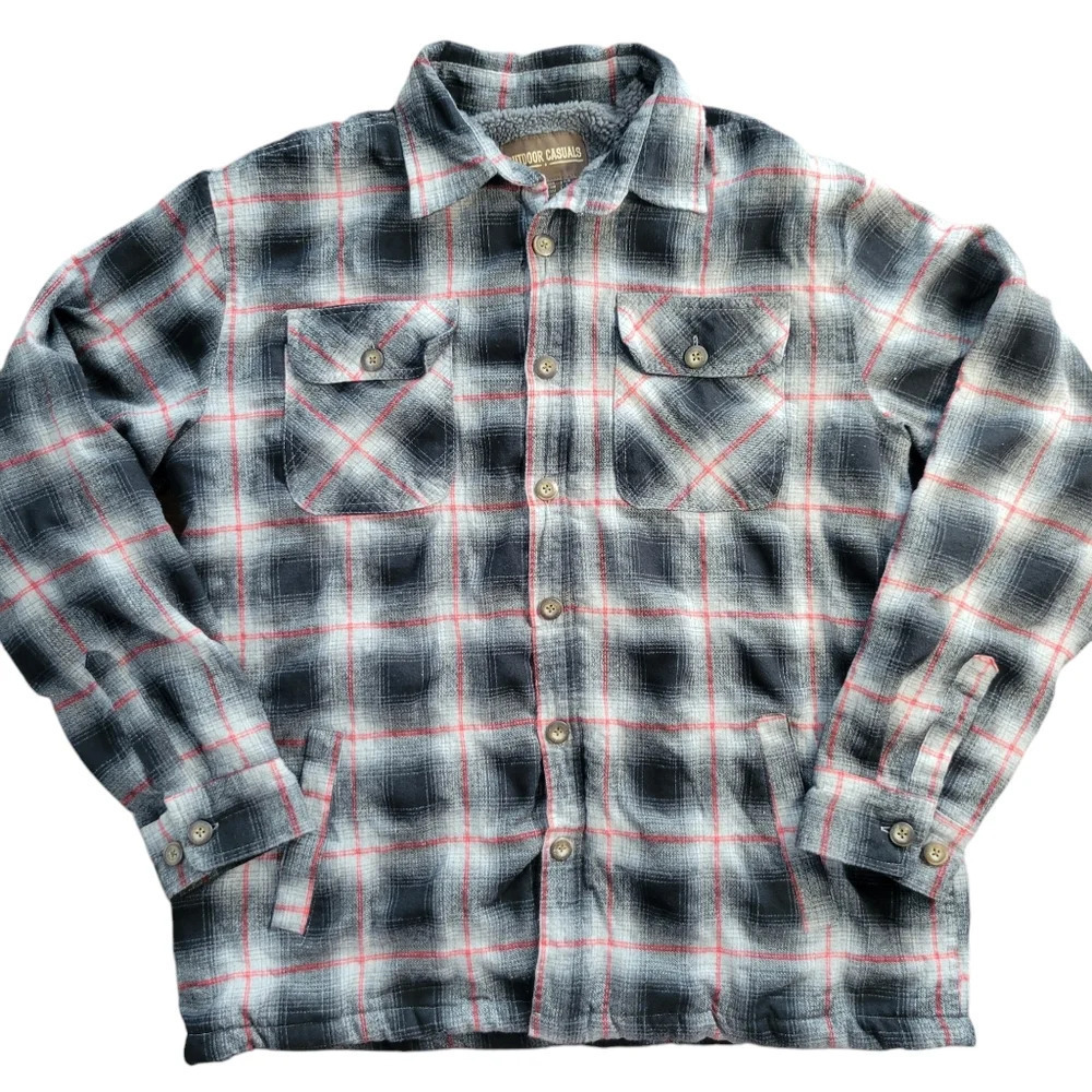 Outdoor Casuals Men's XL Plaid Sherpa-lined Shacket Button-down Shirt